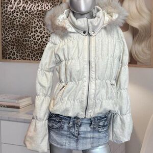 Wool Vintage Y2K Faux-Fur Trim Oatmeal-Beige Jacket